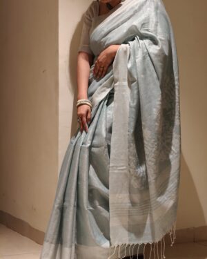Pastel Blue Jamdani Weave Tissue Saree Product Image