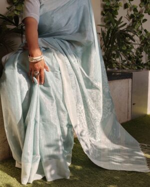 Pastel Blue Tissue Jamdani Saree with Silver Sheen