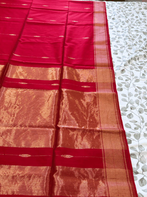 Maheshwari Red Silk Golden Zari