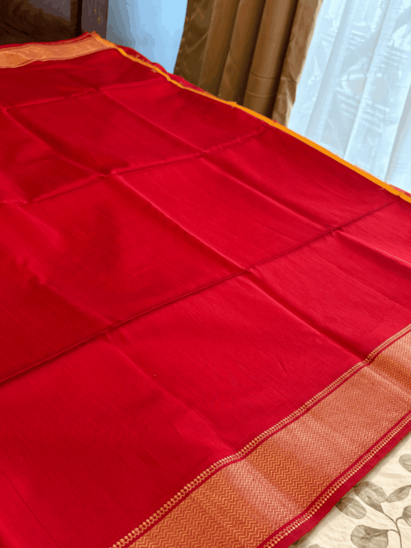 Maheshwari Red Silk - Blouse Piece