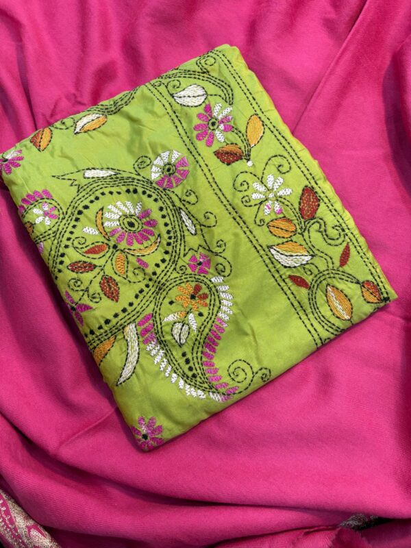 Parrot Green Kathan Stitch - Whole Saree