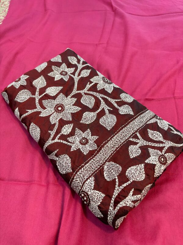 Wine Kantha Stitch - Whole Saree