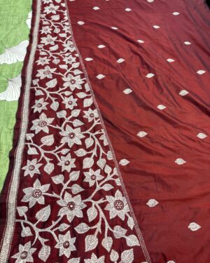 Wine Kantha Stitch - Saree Body