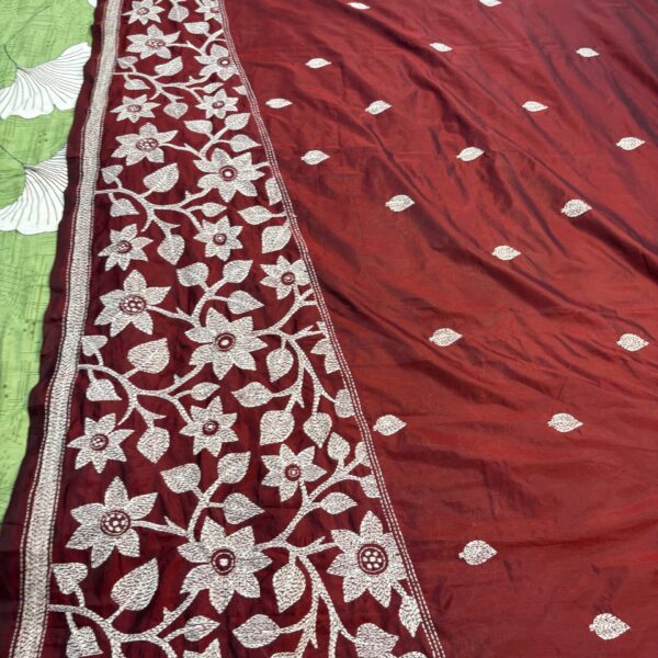 Wine Kantha Stitch - Saree Body