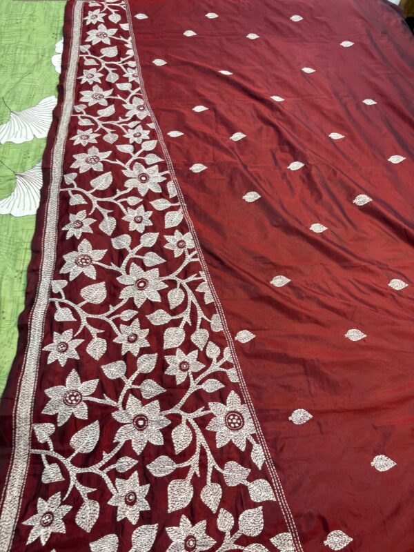 Wine Kantha Stitch - Saree Body