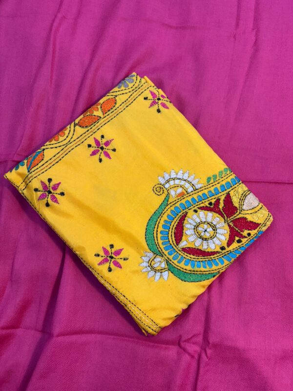 Yellow Kantha Stitch - Whole Saree