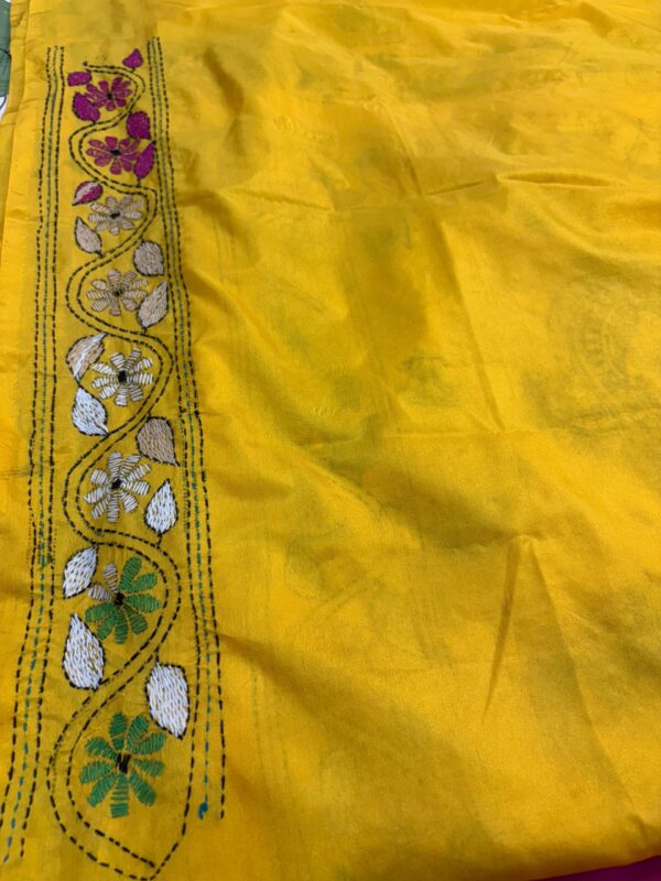 Yellow Kantha Stitch - Blouse Piece