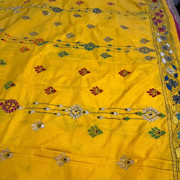 Yellow Kantha Stitch - Saree Body