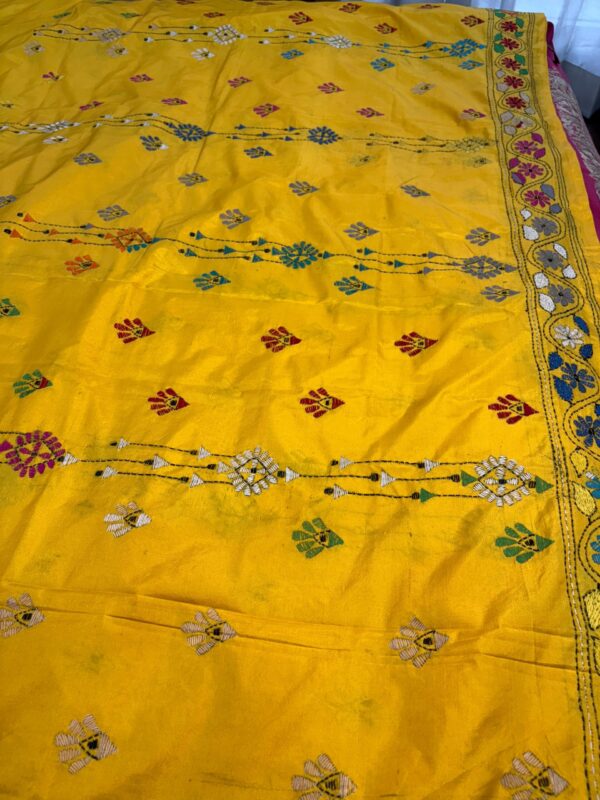 Yellow Kantha Stitch - Saree Body