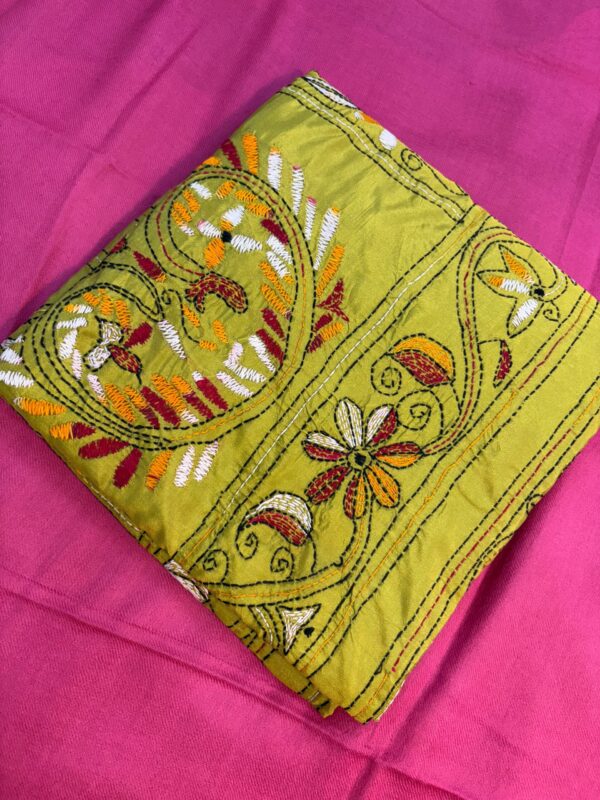 Mustard Green Kathan Stitch - Whole Saree