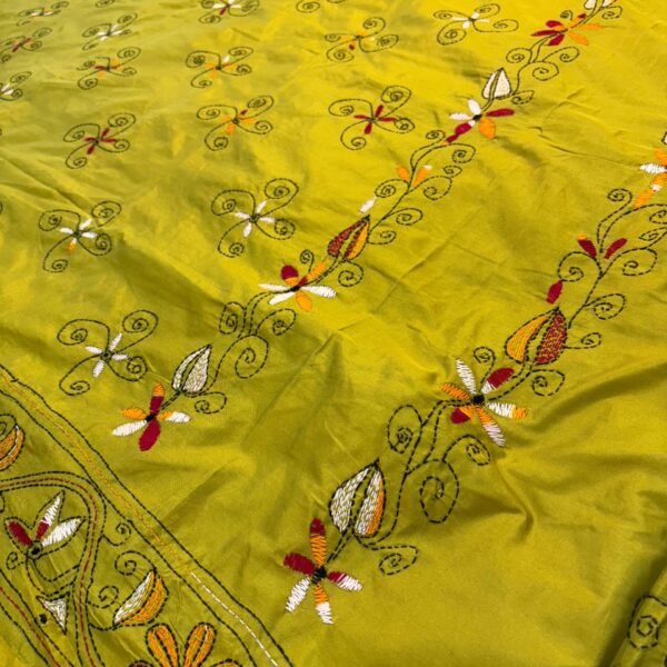 Mustard Green Kathan Stitch - Saree Body
