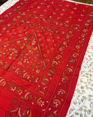 Red Kathan Stitch Art Silk - Aachal