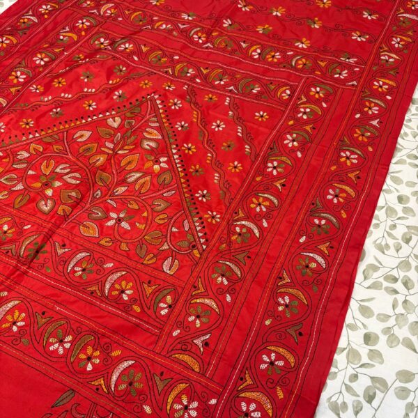 Red Kathan Stitch Art Silk - Aachal