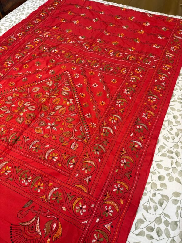 Red Kathan Stitch Art Silk - Aachal