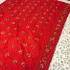Red Kathan Stitch Art Silk - Saree Body