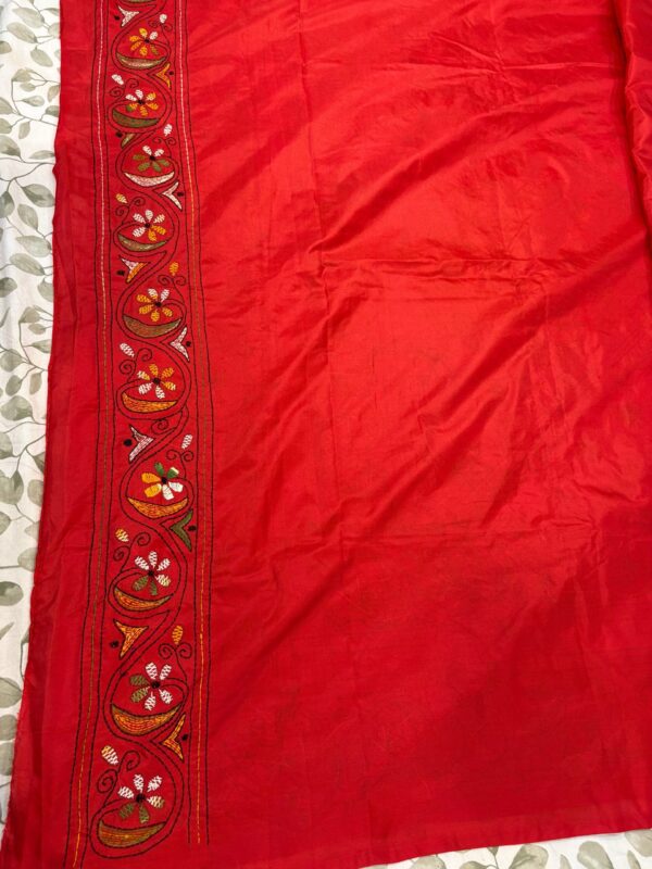 Red Kathan Stitch Art Silk - Blouse Piece