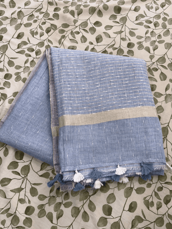 Linen Pastle Blue Whole Saree