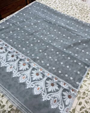 grey jamdani weave unstitched salwar suit with dupatta