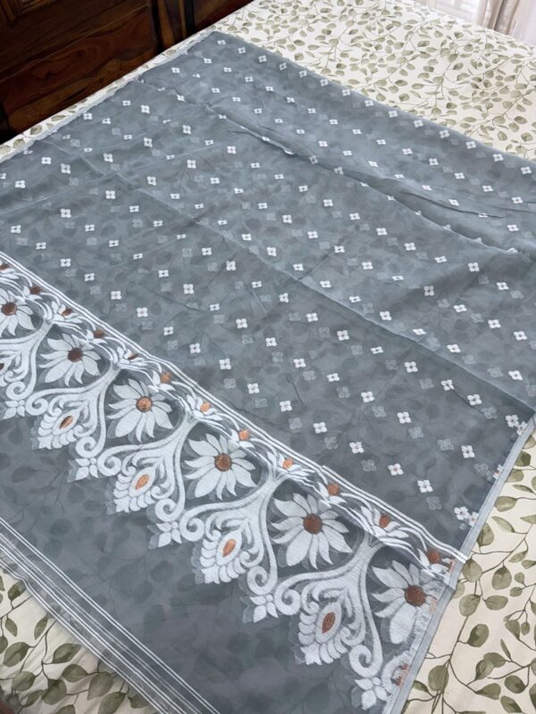grey jamdani weave unstitched salwar suit with dupatta