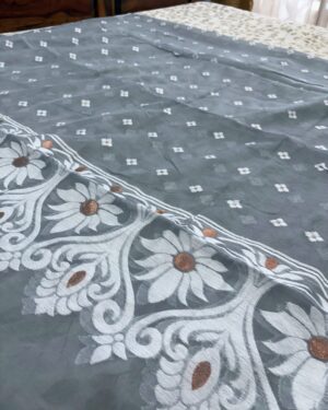 grey jamdani weave unstitched salwar suit with dupatta