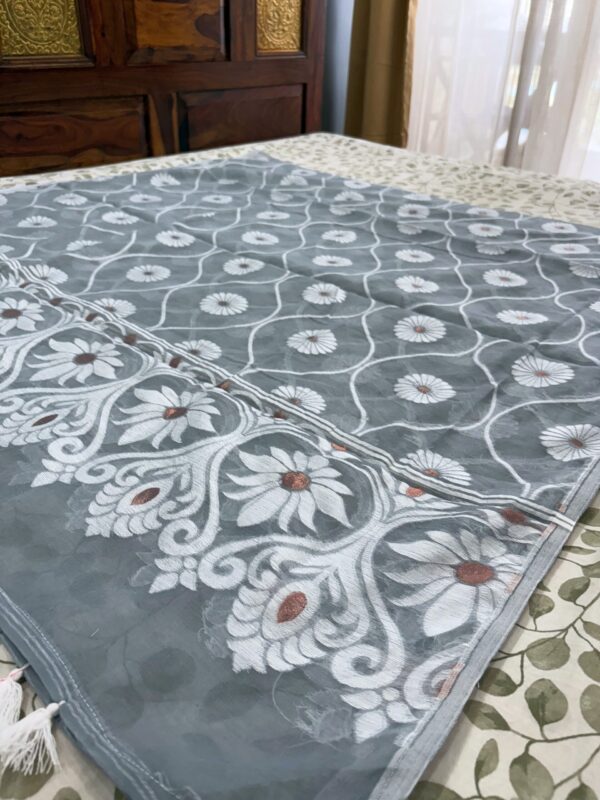 grey jamdani weave unstitched salwar suit with dupatta