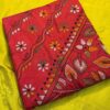 Red Kathan Stitch Art Silk - whole Saree