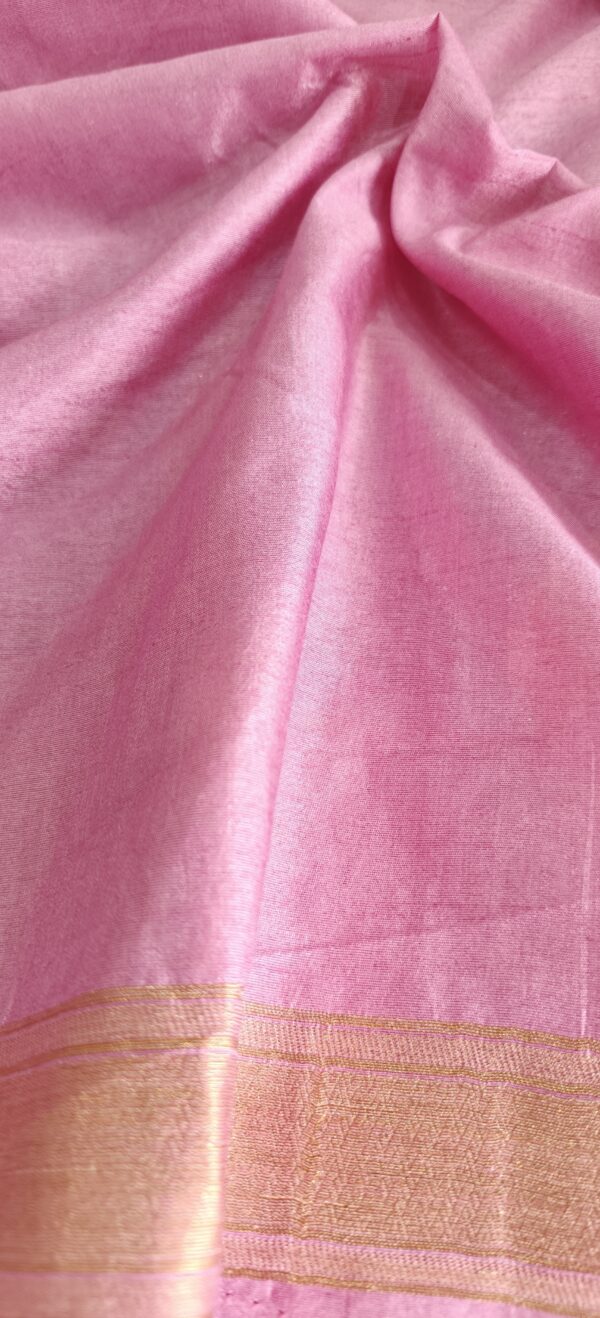 pastel pink matka silk jamdani saree flamingo motifs blouse piece