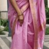 pastel pink matka silk jamdani saree flamingo motifs