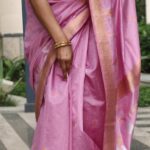pastel pink matka silk jamdani saree flamingo motifs