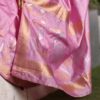 pastel pink matka silk jamdani saree flamingo motifs festive wear