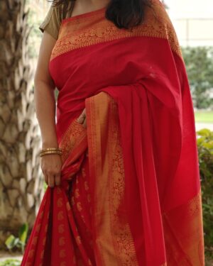Red Matka Silk Saree with Golden Zari Border – Handloom Saree