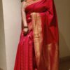 Red Matka Silk Saree with Golden Zari Border – Handloom Saree