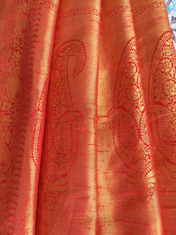 Red Matka silk Saree with Golden Zari Motif Aanchal