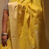 Product close up shot of Yellow Silver Zari Jamdani Weave Saree