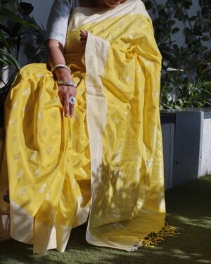 Yellow Silver Zari Jamdani Weave Saree