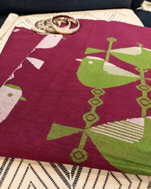 handloom purple saree artistic bird pattern