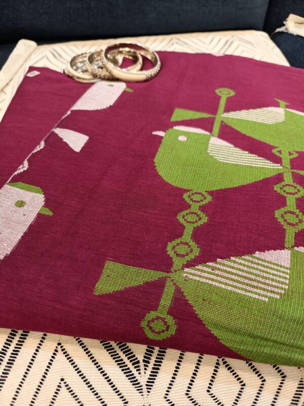 handloom purple saree artistic bird pattern