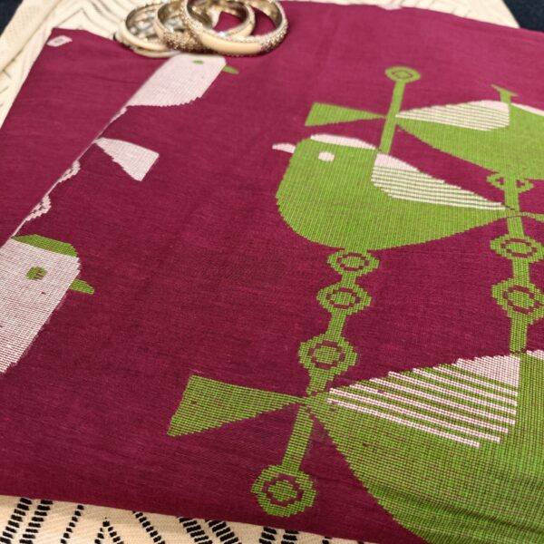 handloom purple saree artistic bird pattern