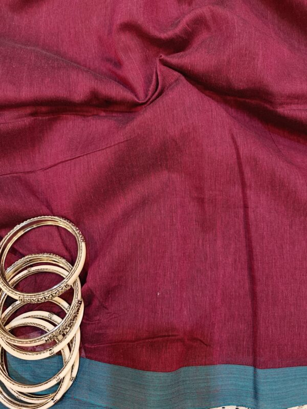 purple cotton handloom saree with bird motifs