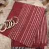 maroon cotton saree white horizontal stripes detail
