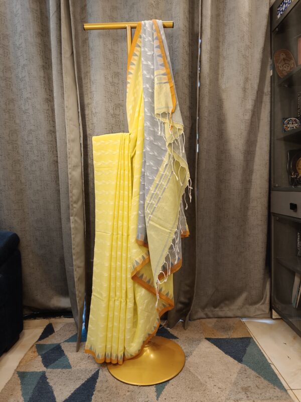 dual color cotton handloom saree yellow grey