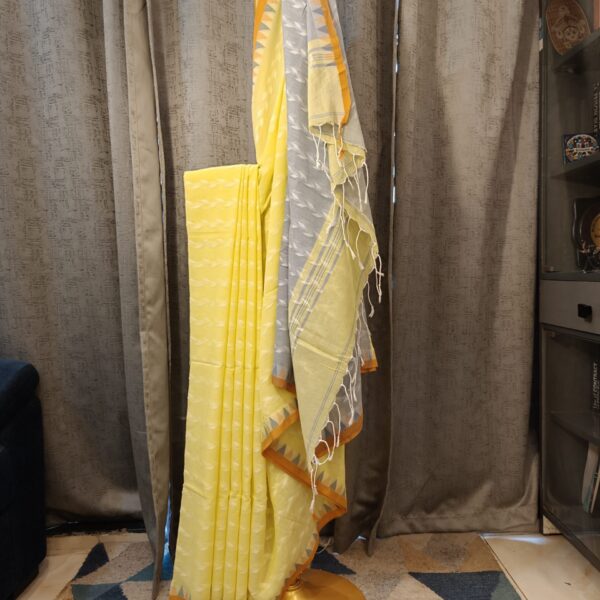 dual color cotton handloom saree yellow grey