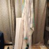 off white cotton saree with turquoise border handloom