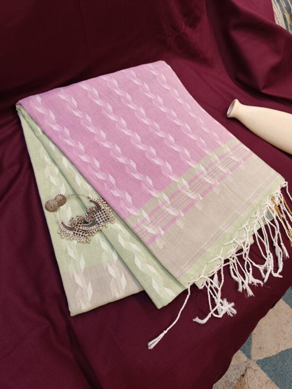 dual color cotton handloom saree green pink