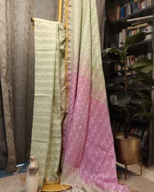 dual color cotton handloom saree green pink
