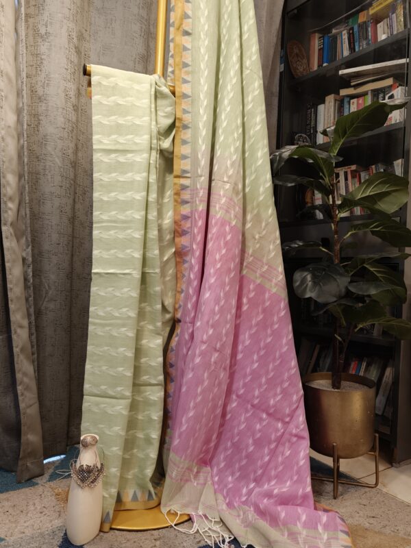 dual color cotton handloom saree green pink