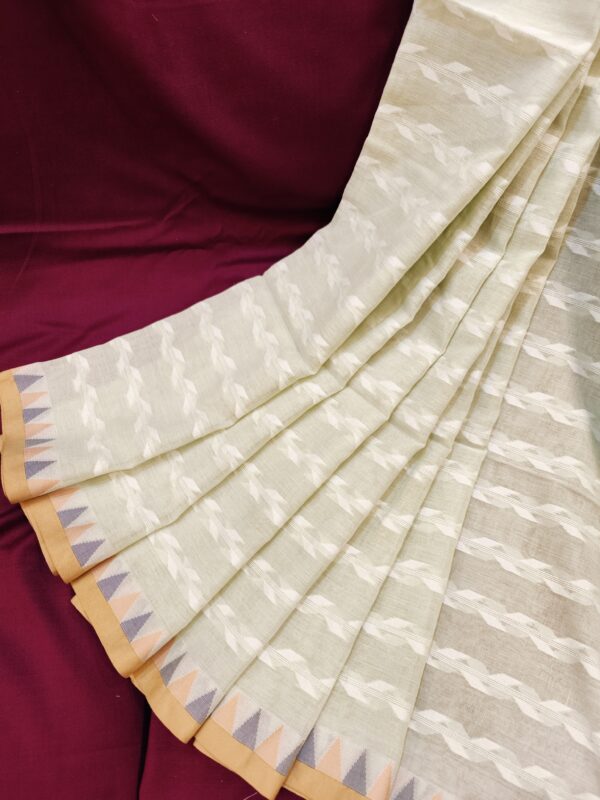 lightweight cotton saree green pink pleat detail