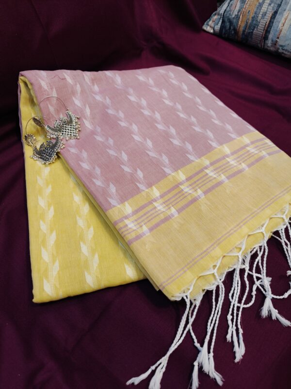 handloom cotton saree pastel yellow pink design