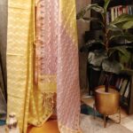 yellow pink cotton handloom saree dual tone