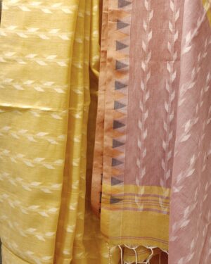 yellow pink saree close-up handloom weave texture